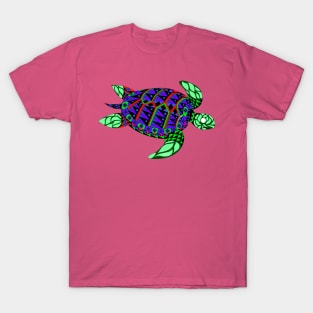 green radioactive sea turtle in ecopop mutant pattern from the floral caribbean art T-Shirt